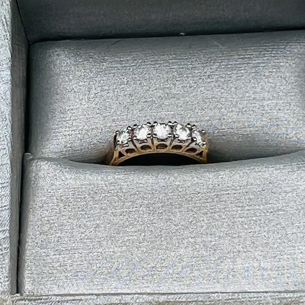 Gold Tone Half Eternity Ring Band Clear Stone Accent Classic Wedding Size 6